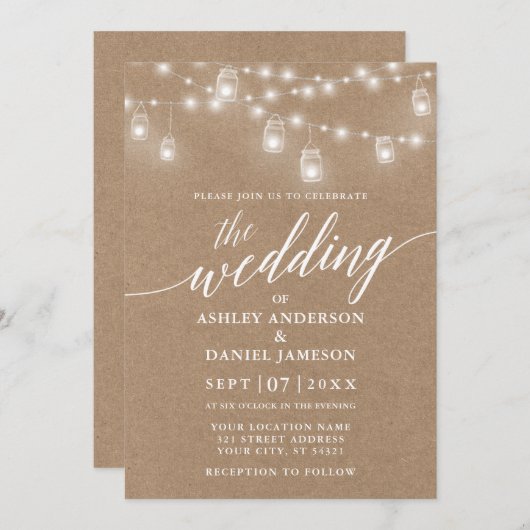 Modern Calligraphy Wedding Lights Kraft Kaart (Voorkant / Achterkant)