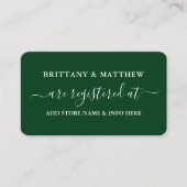 Modern Calligraphy Wedding Registry Foto Green Informatiekaartje (Voorkant)