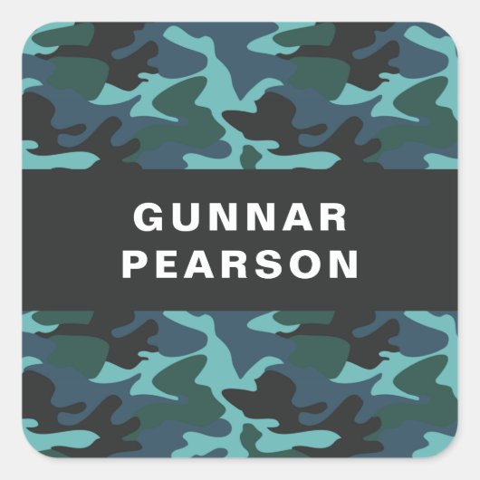 Modern Camouflage Pattern Name Black Square Sticke Vierkante Sticker (Voorkant)