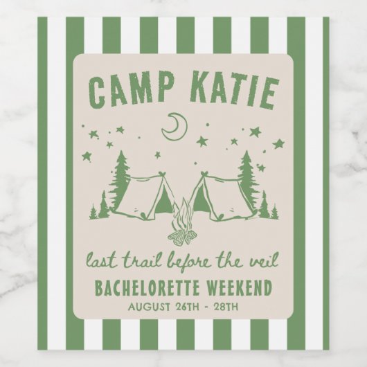 Modern Camp Bachelorette Party Wijn Etiket (Enkel label)
