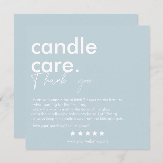 Modern Candle Care & Dank u Visitekaartje Bedankkaart (Voorkant / Achterkant)