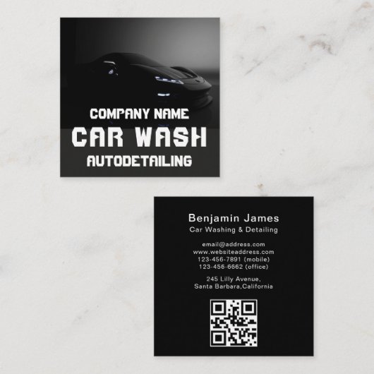 Modern Car Wash Automotive Cleaning QR Code Vierkante Visitekaartje (Voorkant / Achterkant)