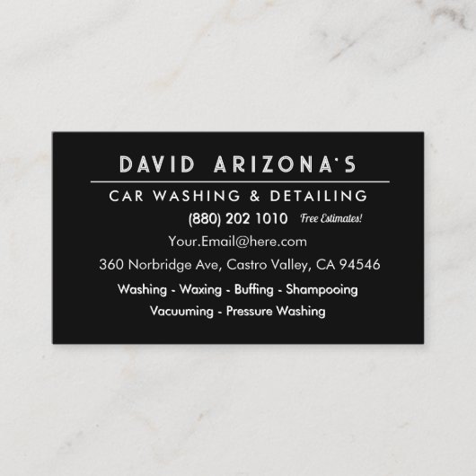 Modern Car Wash Detailing Pressure Washing Visitekaartje (Voorkant)