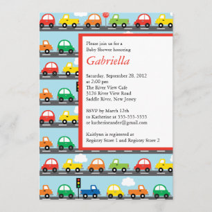 Modern Cars Boy Baby shower Invitation Kaart