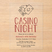 Modern Casino Night Verjaardagsfeest Acryl Uitnodigingen (Voorkant)