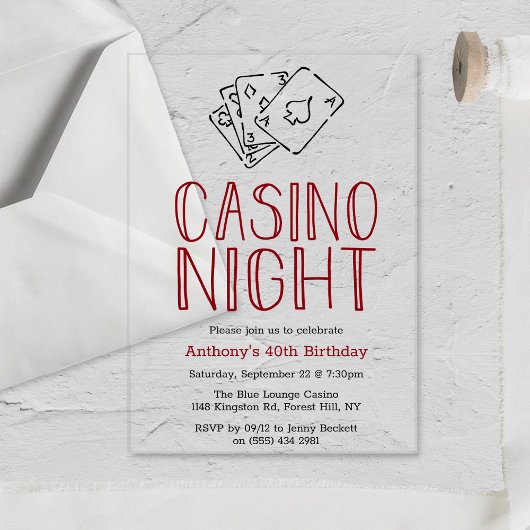 Modern Casino Night Verjaardagsfeest Acryl Uitnodigingen