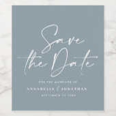 Modern casual script blauw typografie bruiloft wijn etiket (Enkel label)