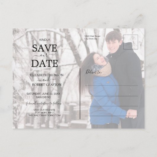 Modern Casual Script Foto Huwelijk Save the Date Aankondigingskaart (Achterkant)