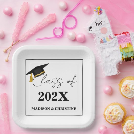 Modern Casual Script Twin Graduation Party Papieren Bordje (Feest)