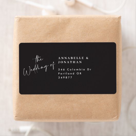 Modern casual script zwart bruiloft retouradres etiket (Insitu)
