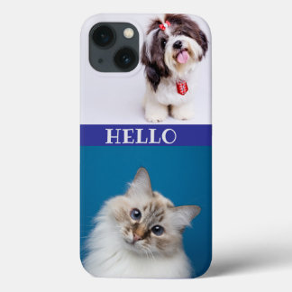 Modern Cat & Dog paarse chic monogrammed Terug iPhone 13 Hoesje