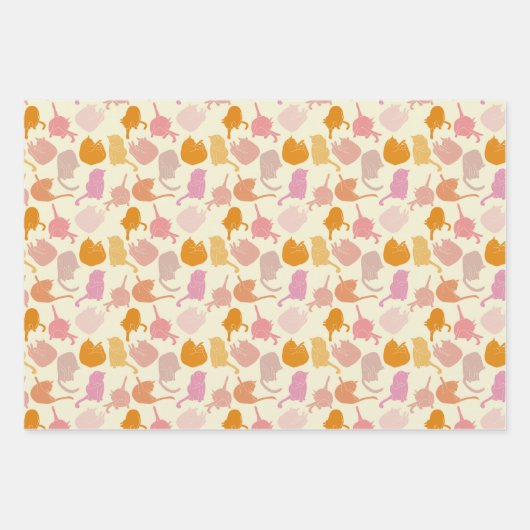 Modern Cat Pattern Roze Oranje Inpakpapier Vel (Voorkant 2)