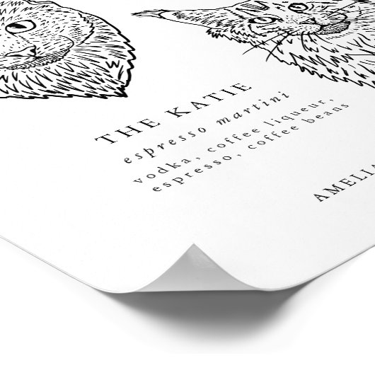 Modern Cat Signature Drinken Bruiloft Pet Bar Sign Poster (Hoek)