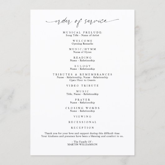 Modern Celebration of Life Photo Script White Programma (Achterkant)