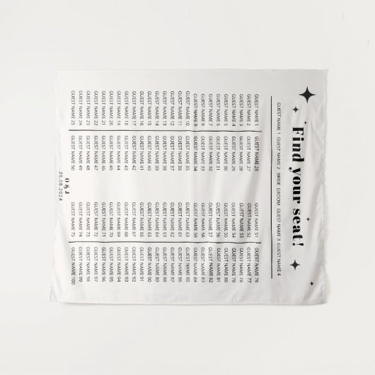 Modern Celestial Fabric Banquet Seating Chart Wandkleed (Voorkant (horizontaal))