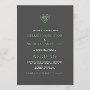 Modern Celtic Heart Irish Wedding Invite, 3981 Kaart