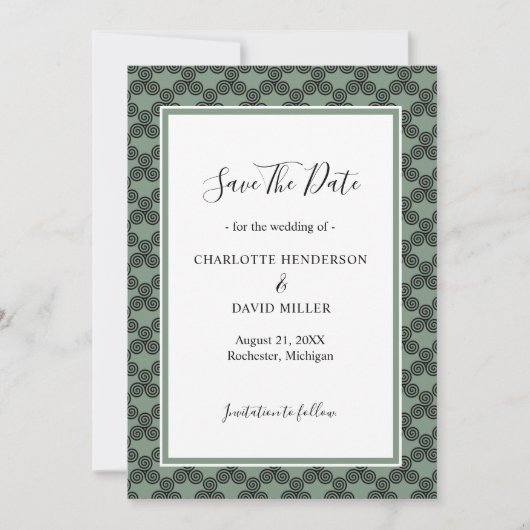 Modern Celtic Knot Green Irish Wedding Save The Date (Voorkant)