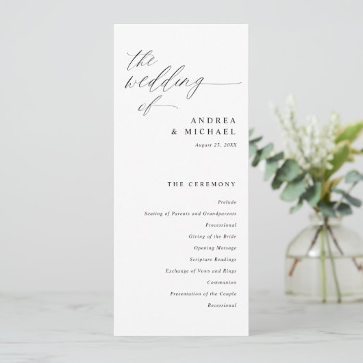Modern Ceremony Script Calligraphy Elegant Wedding Programma (Staand voorkant)