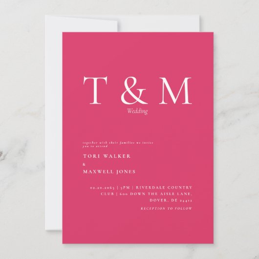 Modern Cerise Monogram No Parents Wedding Kaart (Voorkant)
