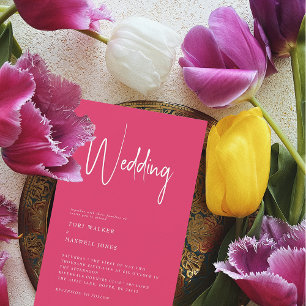 Modern Cerise No Parents Wedding Invitation Kaart
