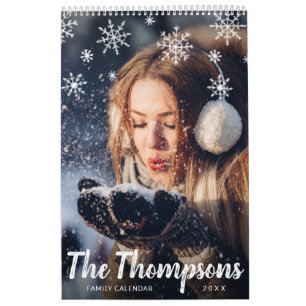 Modern Chalk Script Snowflakes Family Foto Kalender