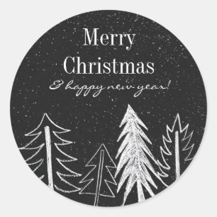 Modern Chalk Snowy Trees Holiday Ronde Sticker