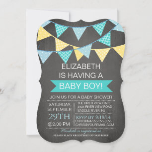 Modern Chalkboard Bunting Boys Baby shower Kaart