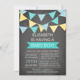 Modern Chalkboard Bunting Boys Baby shower Kaart