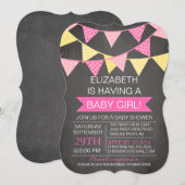 Modern Chalkboard Bunting GIRLS Baby shower Kaart (Voorkant / Achterkant)