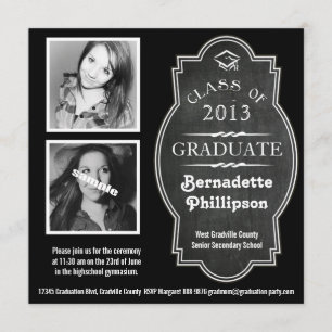 Modern Chalkboard Double Photo Afstuderen Ceremony Kaart
