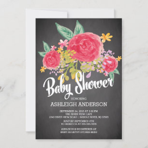 Modern Chalkboard Flowers Girls Baby shower Kaart