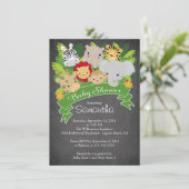 Modern Chalkboard Oerwoud Safari Dier Baby shower Kaart (Staand voorkant)