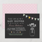 Modern Chalkboard Roze Baby shower-uitnodiging Kaart (Voorkant / Achterkant)