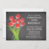 Modern Chalkboard Typographic Tulip Birthday Party Kaart (Voorkant)