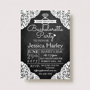 Modern Chalkboard & White Lace Bachelorette Party Kaart