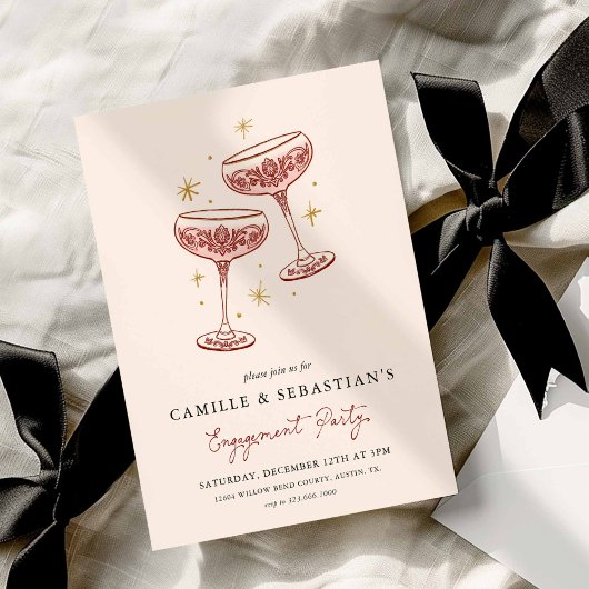 Modern Champagne Coupe Engagement Party Invitation