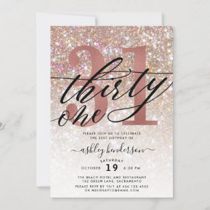 Modern Champagne Glitter 31th Birthday Invitation Kaart