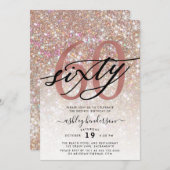 Modern Champagne Glitter 60th Birthday Invitation Kaart (Voorkant / Achterkant)