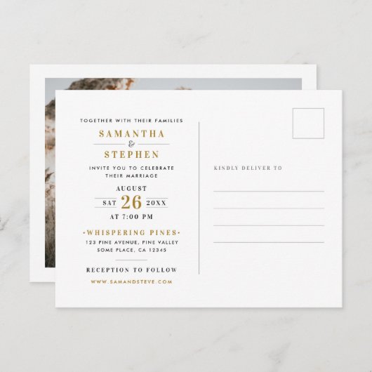 Modern Champagne Gold Photo Wedding Uitnodiging Briefkaart (Voorkant / Achterkant)