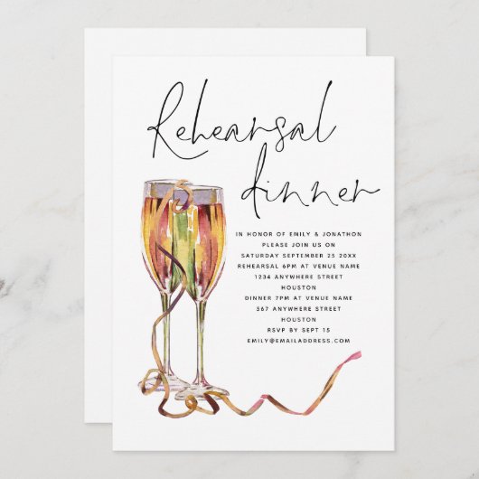 Modern Champagne Script Wedding Rehearsal Dinner Kaart (Voorkant / Achterkant)