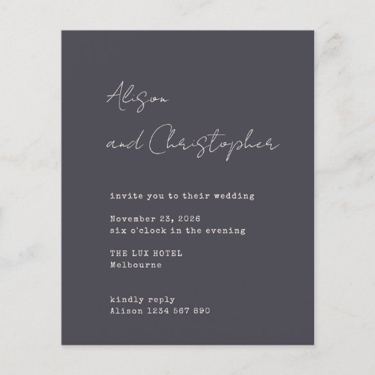 Modern Charcoal Elegant Script Wedding Invitation (Voorkant)
