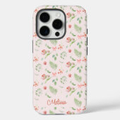 Modern charmant roze groen bloemenlint met naam Case-Mate iPhone case (Achterkant)