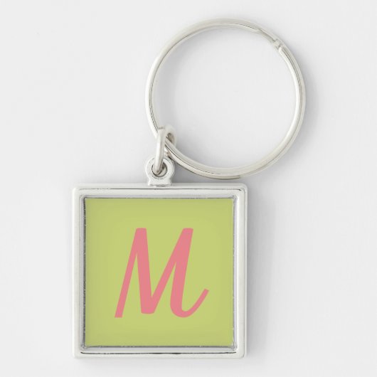 Modern Chartreuse Groen Coral Pink Monogram Sleutelhanger (Voorkant)