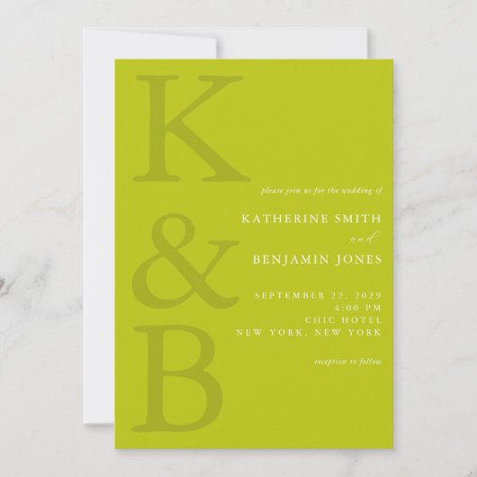 Modern Chartreuse Monogram Minimalist Wedding Kaart (Voorkant)