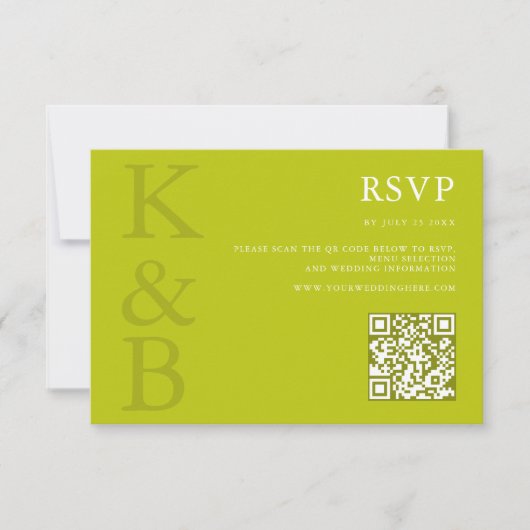 Modern Chartreuse Monogram Minimalist Wedding RSVP Kaartje (Voorkant)