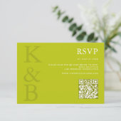 Modern Chartreuse Monogram Minimalist Wedding RSVP Kaartje (Staand voorkant)