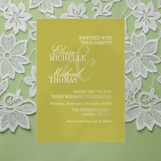 Modern Chartreuse Script Formal Wedding Folie Uitnodiging
