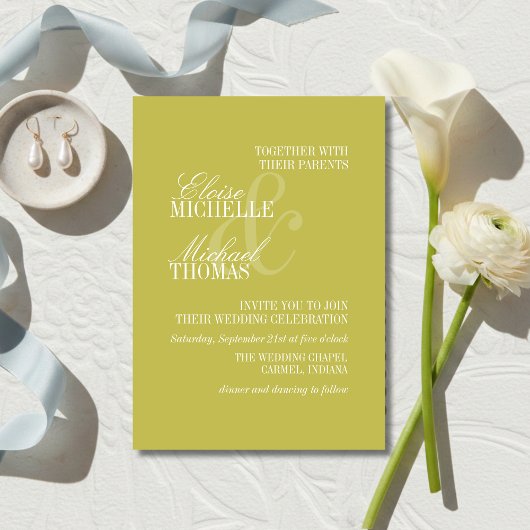 Modern Chartreuse Script Formal Wedding Kaart