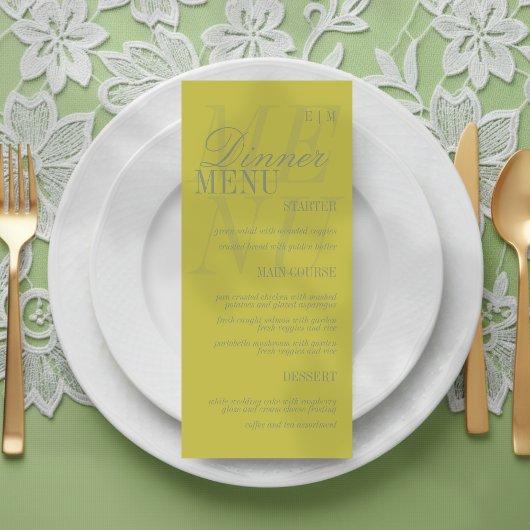 Modern Chartreuse Script Formal Wedding Menu