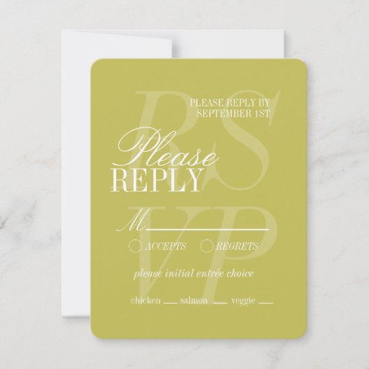 Modern Chartreuse Script Formal Wedding  RSVP Kaartje (Voorkant)